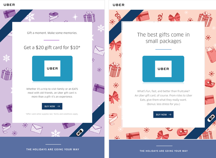 Uber email blast marketing gift cards